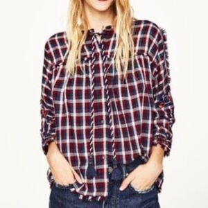 Zara Boho Oversized Chill It’s Only Chaos Plaid Button Down Relaxed Fit Blouse